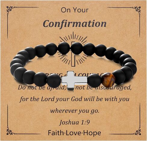 Cross Bracelet for Men To My Dad Son Godfather Black Tiger Eyes Beads Bracelet Father's Day Birthday Graduation Confirmation Christian Gift for Men in Kuwait