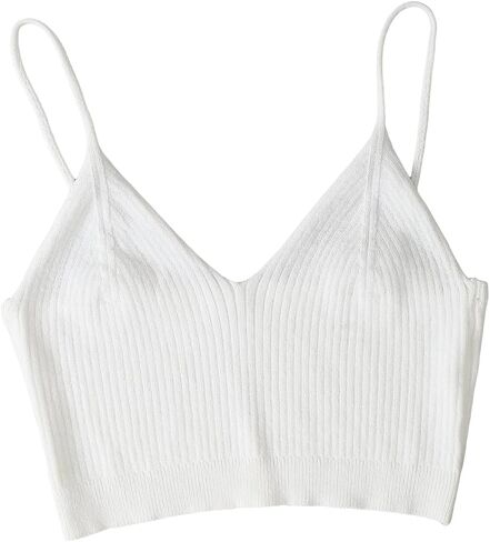 SHENHE Women's Cami Crop Tops V Neck Ribbed Knit Spaghetti Strap Sleeveless Vest in Saudi Arabia