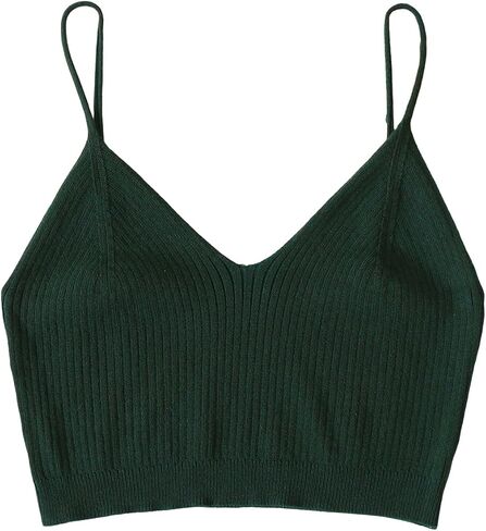 SHENHE Women's Cami Crop Tops V Neck Ribbed Knit Spaghetti Strap Sleeveless Vest in Saudi Arabia