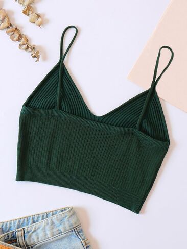SHENHE Women's Cami Crop Tops V Neck Ribbed Knit Spaghetti Strap Sleeveless Vest in Saudi Arabia