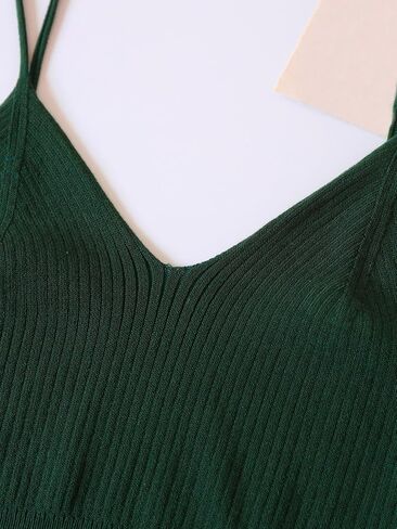 SHENHE Women's Cami Crop Tops V Neck Ribbed Knit Spaghetti Strap Sleeveless Vest in Saudi Arabia