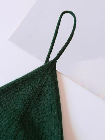 SHENHE Women's Cami Crop Tops V Neck Ribbed Knit Spaghetti Strap Sleeveless Vest in Saudi Arabia