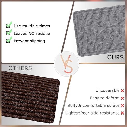 Jaoul Stair Treads for Wooden Steps Indoor Non-Slip 8" X 30" Indoor 15PCS Stair Treads Carpet, Non-Skid Safety Rug Stair Runners for Kids Elders and Pets (Light Gray, 15PCS) in Saudi Arabia