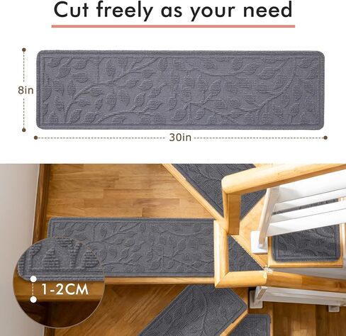 Jaoul Stair Treads for Wooden Steps Indoor Non-Slip 8" X 30" Indoor 15PCS Stair Treads Carpet, Non-Skid Safety Rug Stair Runners for Kids Elders and Pets (Light Gray, 15PCS) in Saudi Arabia