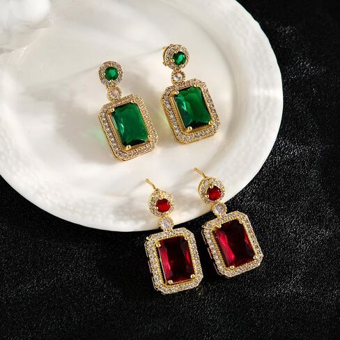 MALOYANVE Square Crystal Earrings for Women Elegant Sparkling Vintage Colorful Crystal Lightweight Statement Rhinestone Stud Earrings Prom Wedding Bitthday Jewelry Gifts in Kuwait