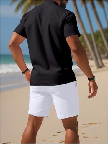 Men's 2 Piece Summer Outfits Short Sleeve Button Down Shirts and Drawstring Waist Shorts Sets in Saudi Arabia