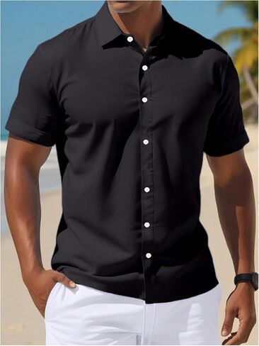 Men's 2 Piece Summer Outfits Short Sleeve Button Down Shirts and Drawstring Waist Shorts Sets in Saudi Arabia