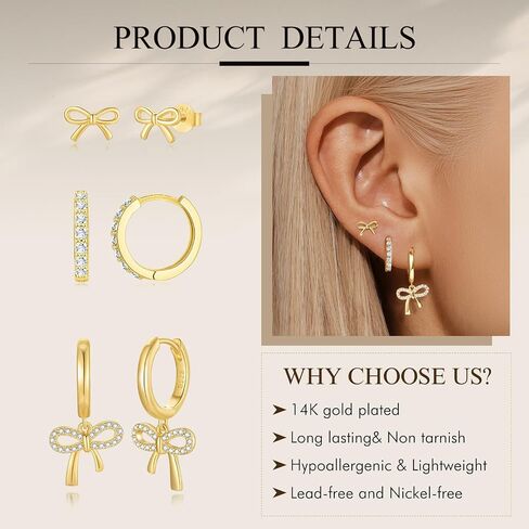 Gold Hoop Earrings For Women,Sterling Silver 14k Gold Hoop Earrings,Women Dangle Earrings Jewellery Set,Huggie Earrings For Sensitive Ears in Saudi Arabia