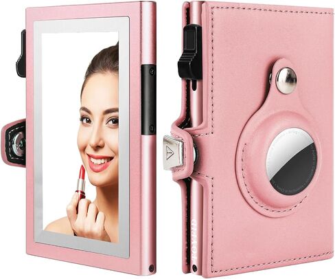 Women Wallet for Airtag, Small Pretty Wallet with Mirror for Women,Pop Up Wallet Compatible with Airtag, Tri-fold Genuine Leather Wallet Women with Mirror, Compact Wallet for Traveling (Red) in Saudi Arabia