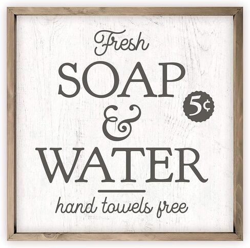 Fresh Soap and Water Hand Towels Free Rustic Wood Sign 12x12 (Frame Included) in Kuwait