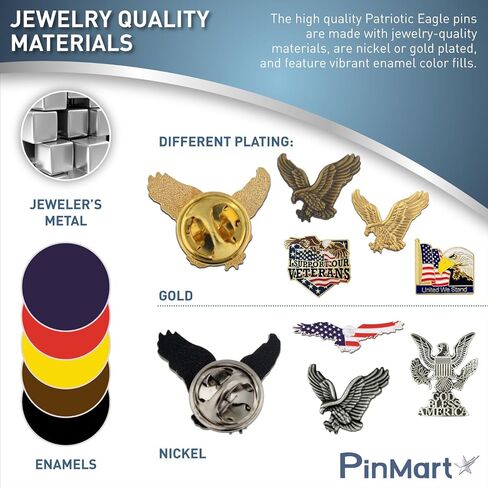 PinMart Patriotic Eagle Pin – Soaring American Eagle–Bronze, Gold or Nickel Plated Enamel Lapel Pin with Clutch Back for Coats, Suit Jackets, and Lanyards in Kuwait