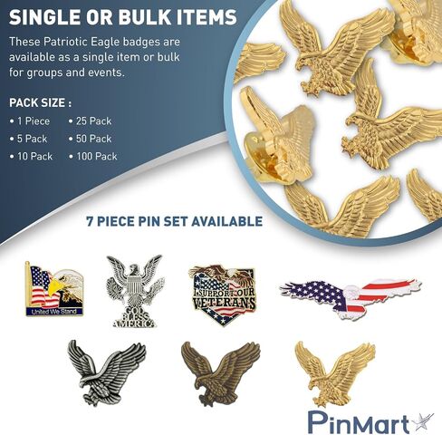 PinMart Patriotic Eagle Pin – Soaring American Eagle–Bronze, Gold or Nickel Plated Enamel Lapel Pin with Clutch Back for Coats, Suit Jackets, and Lanyards in Kuwait
