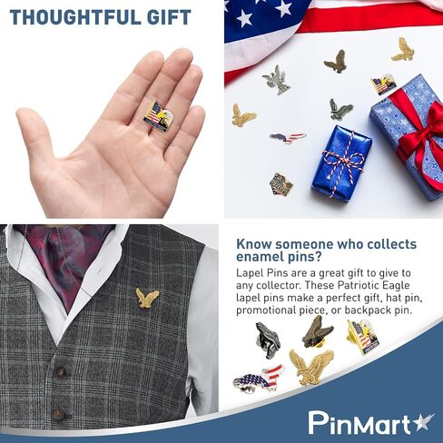 PinMart Patriotic Eagle Pin – Soaring American Eagle–Bronze, Gold or Nickel Plated Enamel Lapel Pin with Clutch Back for Coats, Suit Jackets, and Lanyards in Kuwait