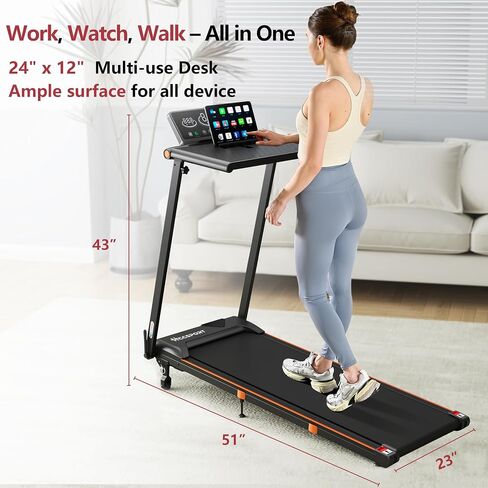Folding Under Desk Treadmill with Incline Portable 3.5HP Walking Foldable Treadmill for Home Office Removable Desk Wristband Remote Control in Saudi Arabia