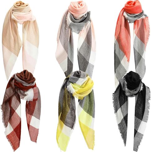 Toulite 6 قطع وشاح الشتاء النساء والأوشحة الخريف مثلث وشاح منقوشة وشاح للنساء الهدايا منقوشة بطانية وشاح دافئ طويل شال (نمط الرجعية) in Kuwait