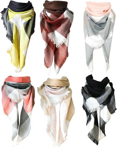 Toulite 6 قطع وشاح الشتاء النساء والأوشحة الخريف مثلث وشاح منقوشة وشاح للنساء الهدايا منقوشة بطانية وشاح دافئ طويل شال (نمط الرجعية) in Kuwait