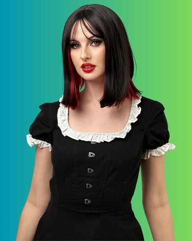 ALLAURA Two Tone Wig for Women Black & Red – Realistic Hair with Bangs, Fits All, Heat-Resistant, Curl & Restyle Bob – Fashion or Cosplay Fun in Kuwait