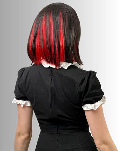 ALLAURA Two Tone Wig for Women Black & Red – Realistic Hair with Bangs, Fits All, Heat-Resistant, Curl & Restyle Bob – Fashion or Cosplay Fun in Kuwait