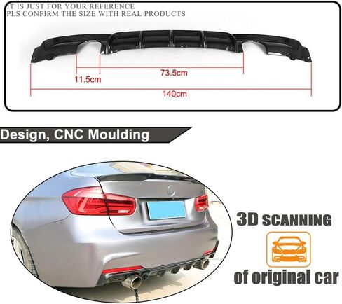 MCARCAR KIT Carbon Fiber F30 Rear Diffuser for BMW 3 Series F30 M Sport Sedan 2012-2018 320i 325i 328i 330i 335i 340i M-tech Auto Rear Lower Bumper Lip Spoiler Body Kit (Carbon Fiber) in Saudi Arabia