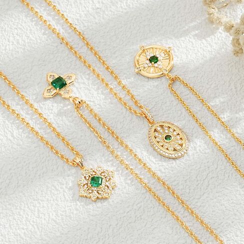 LOYATA Gold Layered Cross Necklaces for Women，14K Gold Plated Cubic Zirconia Diamond Cross Necklace Dainty Layering Emerald Necklace Choker for Women Charm Cross Pendant Necklace Gold Jewelry for Women in Saudi Arabia