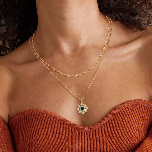 LOYATA Gold Layered Cross Necklaces for Women，14K Gold Plated Cubic Zirconia Diamond Cross Necklace Dainty Layering Emerald Necklace Choker for Women Charm Cross Pendant Necklace Gold Jewelry for Women in Saudi Arabia
