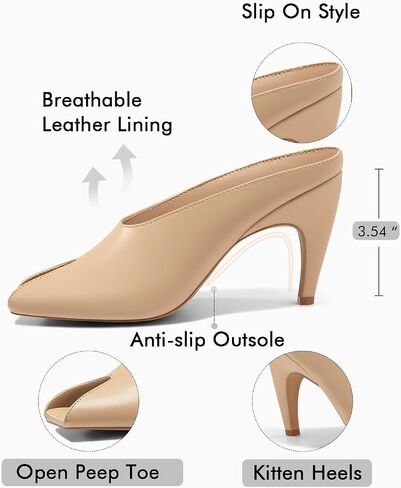 Coutgo Womens Kitten Heels Mules Open Peep Toe Slide Sandals Slip On Summer Dress Shoes in Saudi Arabia