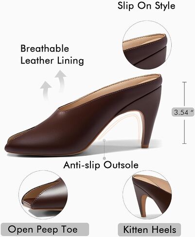 Coutgo Womens Kitten Heels Mules Open Peep Toe Slide Sandals Slip On Summer Dress Shoes in Saudi Arabia