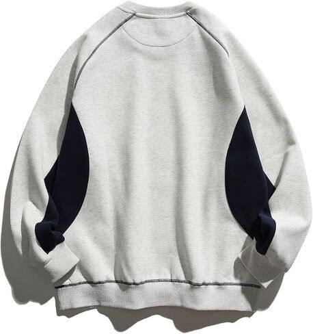 Men's Oversized Color Block Crewneck Sweatshirt Y2k Letter Graphic Long Sleeve Casual Pullover Shirt in Saudi Arabia