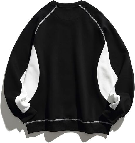 Men's Oversized Color Block Crewneck Sweatshirt Y2k Letter Graphic Long Sleeve Casual Pullover Shirt in Saudi Arabia