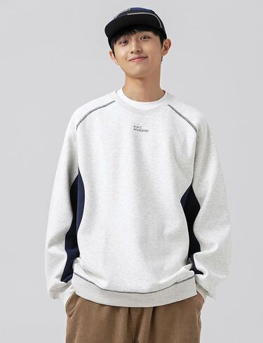 Men's Oversized Color Block Crewneck Sweatshirt Y2k Letter Graphic Long Sleeve Casual Pullover Shirt in Saudi Arabia