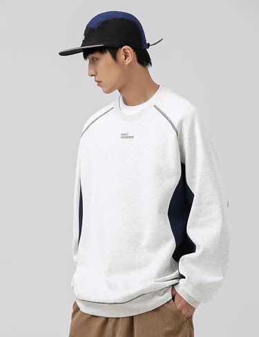 Men's Oversized Color Block Crewneck Sweatshirt Y2k Letter Graphic Long Sleeve Casual Pullover Shirt in Saudi Arabia