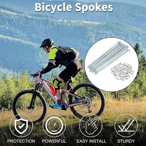Bicycle Spokes Bike Wheel Spokes Silver Tone Nipple 1 Set 14G 265mm Length Carbon Steel Galvanized in Kuwait