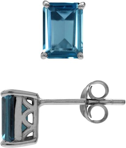 Silvershake 7X5mm أحجار كريمة على شكل مثمن مطلية بالذهب الأبيض أو مطلية بالذهب الأصفر 925 من الفضة الإسترلينية / تخريمية للارتداء اليومي أقراط مسمار مجوهرات لملابس العمل للنساء أو المراهقين in Kuwait