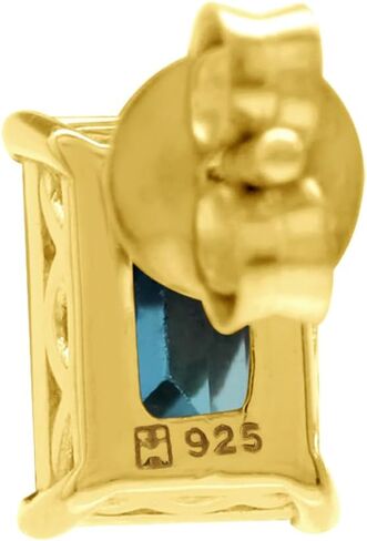 Silvershake 7X5mm أحجار كريمة على شكل مثمن مطلية بالذهب الأبيض أو مطلية بالذهب الأصفر 925 من الفضة الإسترلينية / تخريمية للارتداء اليومي أقراط مسمار مجوهرات لملابس العمل للنساء أو المراهقين in Kuwait