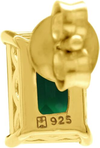 Silvershake 7X5mm أحجار كريمة على شكل مثمن مطلية بالذهب الأبيض أو مطلية بالذهب الأصفر 925 من الفضة الإسترلينية / تخريمية للارتداء اليومي أقراط مسمار مجوهرات لملابس العمل للنساء أو المراهقين in Kuwait