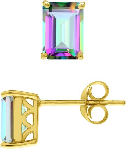 Silvershake 7X5mm أحجار كريمة على شكل مثمن مطلية بالذهب الأبيض أو مطلية بالذهب الأصفر 925 من الفضة الإسترلينية / تخريمية للارتداء اليومي أقراط مسمار مجوهرات لملابس العمل للنساء أو المراهقين in Kuwait