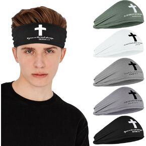 5 Pack Sports Headbands for Men Jesus Headband Cross Sweat Band Moisture Wicking Workout Headband for Running Cycling Football Yoga Hairband