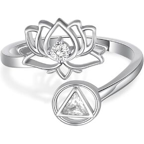 Sobriety Gifts 925 Sterling Silver Lotus Alcoholics Anonymous Ring AA Sobriety Jewelry Gifts for Women