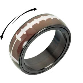 OIDIMS American Football Fidget Spinner Ring Personalized Knuckle Middle Finger Rings Rotate Freely Stainless Steel Rugby Jewelry Gifts Boredom Stress Relieving Anxiety Band for Men Women Bff