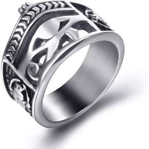 Men Stainless Steel Rings Egyptian Eye of Horus Crown Cross of Life Ankh Scarab Symbol Vintage Jewelry
