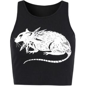 Women Goth Crop Top Black Tank Tops Aesthetic Harajuku Basic Camisole