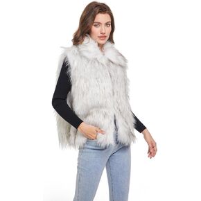RomanticDesign Women's Short Lapel Faux Fur Vest Sleeveless Fuzzy Waistcoat Winter Warm Outerwear