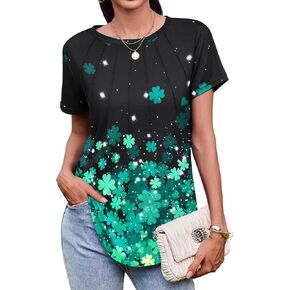 Zeagoo Womens Casual T Shirts for Summer 2025 Short Sleeve Crewneck Tunic Shirts Floral Print Tops Pleated Dressy Blouse in Saudi Arabia