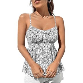 SweatyRocks Women's Floral Print Tank Top Square Neck Sleeveless Ruffle Hem Summer Tops