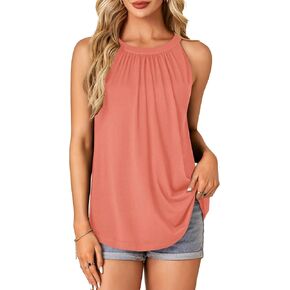 Rooscier Women's Halter Tank Top for Women Pleated Sleeveless Loose Fit Cami Shirts