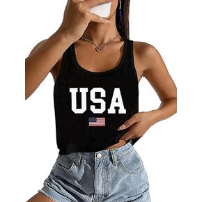 USA Flag Crop Tank for Womens 4th of July Patriotic Graphic Tanks Summer Sleeveless Shirt Tops