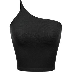 ODODOS One Shoulder Crop Cami Tank for Women Seamless Ribbed Asymmetric Cropped Tops