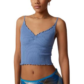 Women Spaghetti Strap Slim Fit Camisole Ribbed Y2k Solid Crop Cami Tank Top Vest Going Out Streetwear