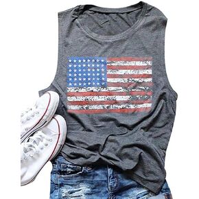 American Flag Tank Tops Women Patriotic Shirt 4th of July Top Stars Stripes Print Sleeveless T-Shirt USA Flag Tee Tops