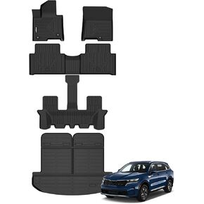 GINOWY-Floor Mats & Cargo Liner Set for Kia Sorento Hybrid 2021-2025(PHEV & HEV), All Weather Mats Sorento Hybrid Cargo Mat Trunk Mat Trunk Liner TPE Rubber Car Accessories Floor Mat Black